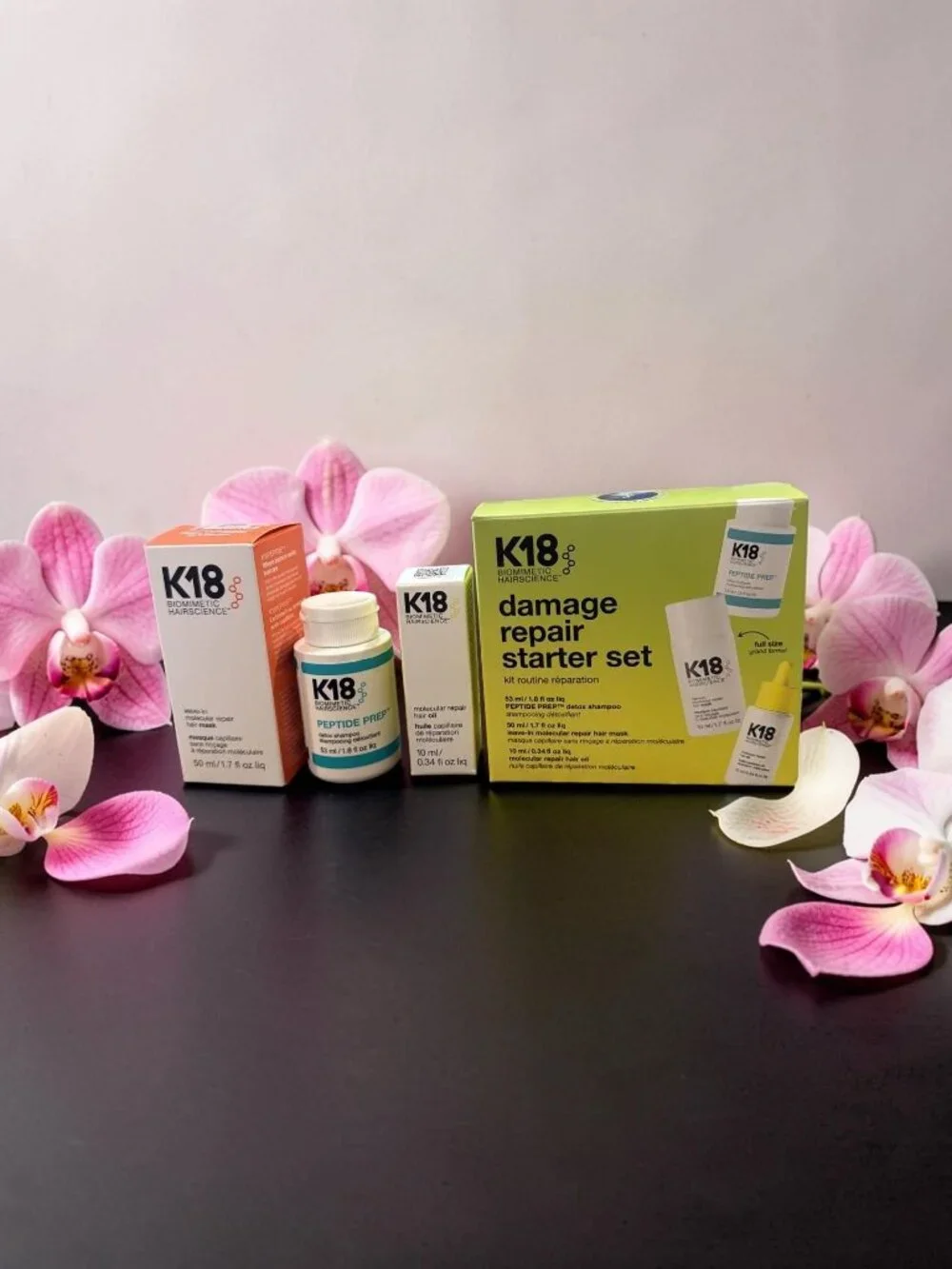K18 Damage Repair Starter Set  Detox Shampoo, Repair Hair Mask, Molecular Oil